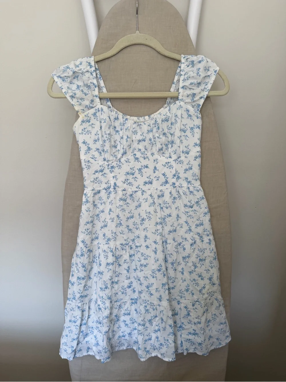 Hollister White Mini Dress with Light Blue Floral Print